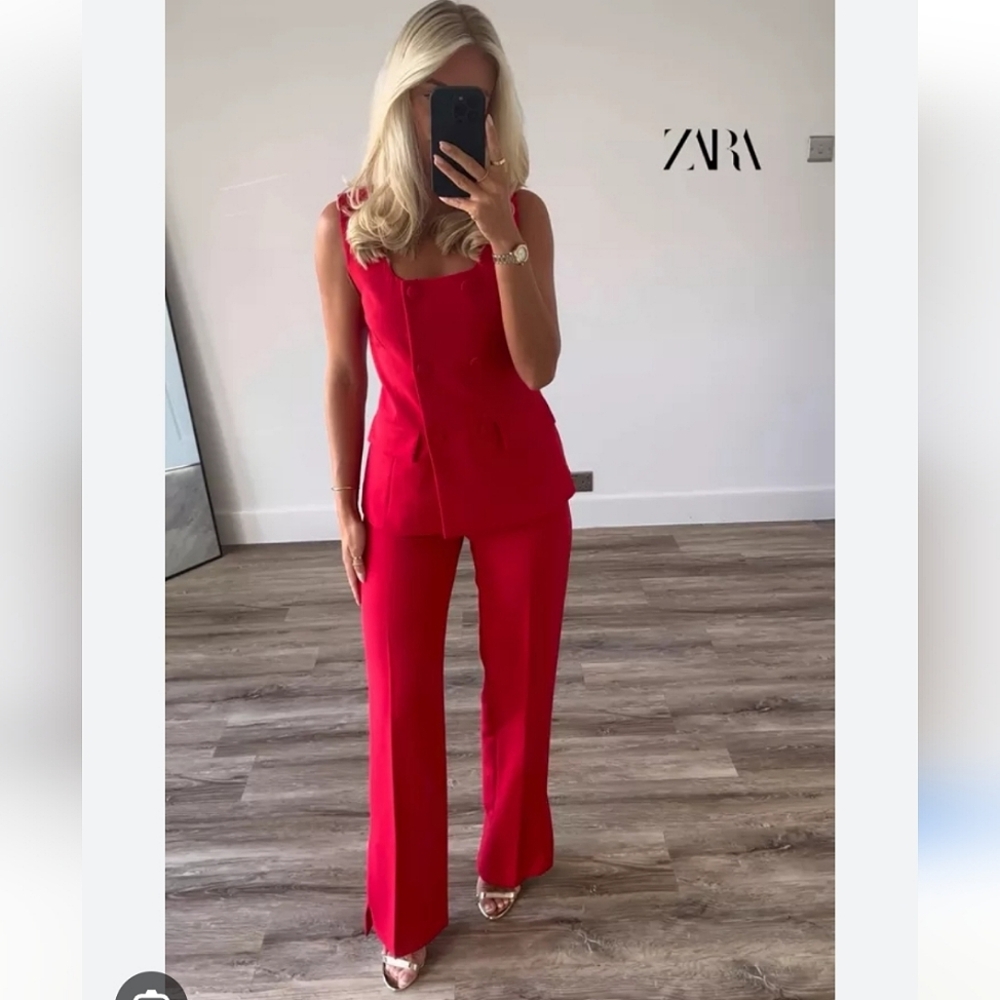 Zara 2 PC Set  Vest & Pants Red size XS and S - Picture 3 of 16